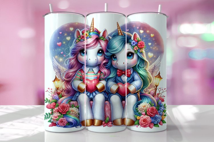 Valentines Day Unicorn Tumbler Wrap Sublimation Design
