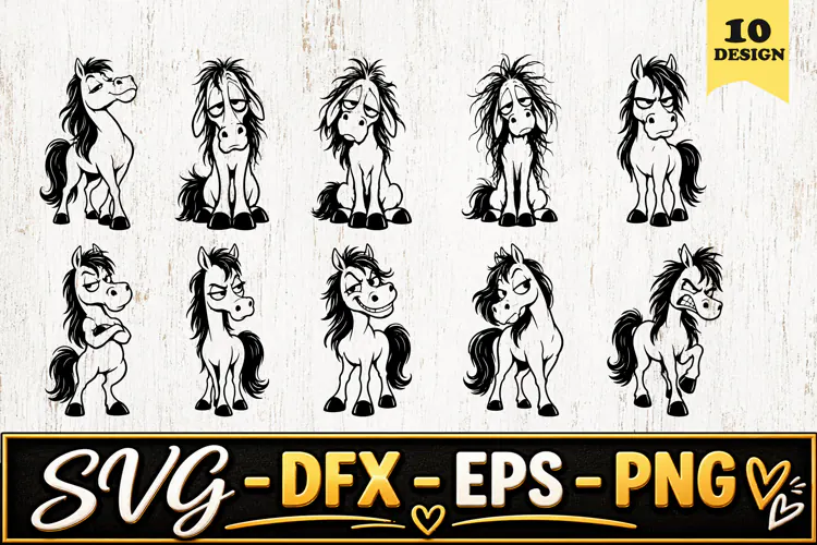 Grumpy Horse Cartoon SVG PNG