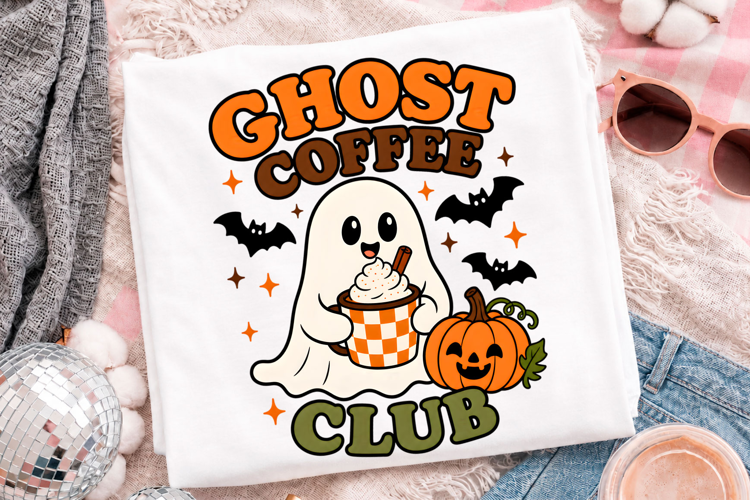 Cute Ghost Coffee Halloween Pumpkin T-Shirt Design