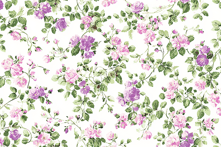 Floral pattern pink and purple roses on a white baackground