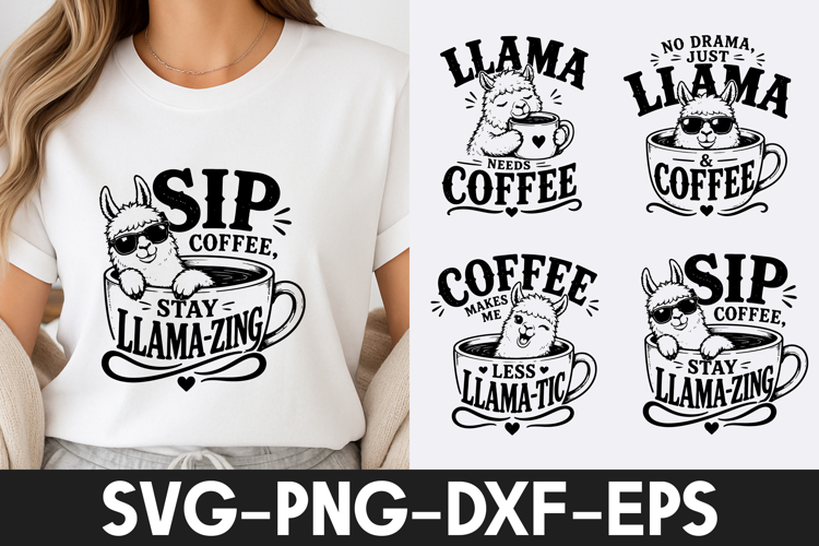 Llama Coffee Lover Funny Design SVG PNG