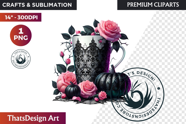Gothic Halloween Drinks Pink and Black Sublimation clipart
