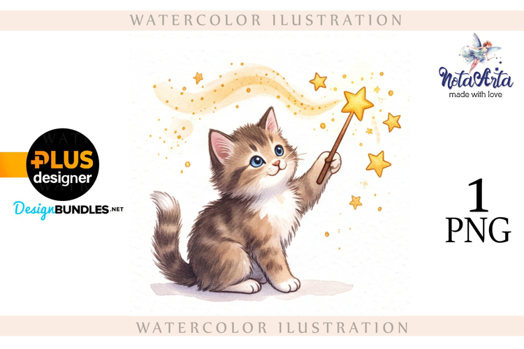 Christmas Kitten in Watercolor Style
