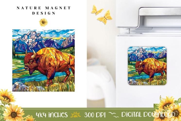 Stained Glass Bison Magnet Design, Nature Magnet Template