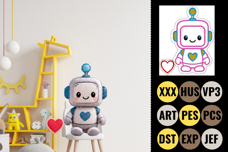 Cute Robot Applique Embroidery Design