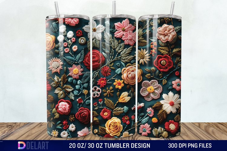 3D Embroidery floral Tumbler Wrap