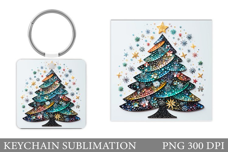 Christmas Tree Keychain. Christmas Square Keychain Template