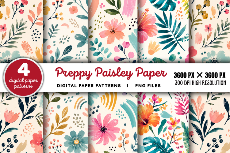 Bright Preppy Paisley Digital Paper PNG
