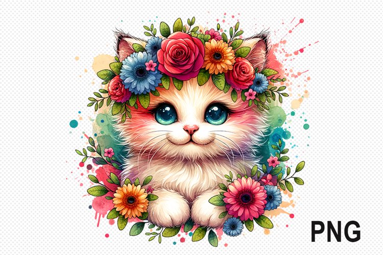 Cat Flowers Sublimation - Cat Flowers Clipart PNG Design