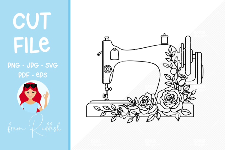 Floral sewing machine Line Art Cut File