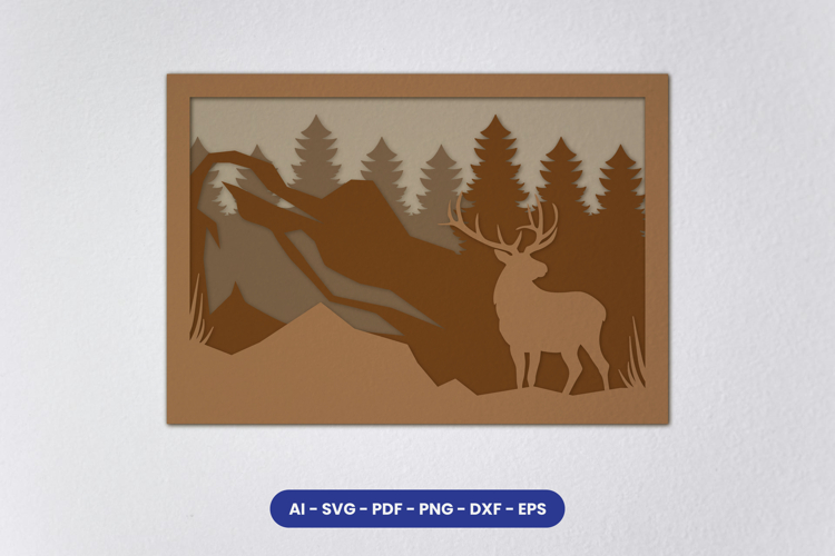 Layered Deer Forest Laser Cut SVG | Wildlife Mountain SVG