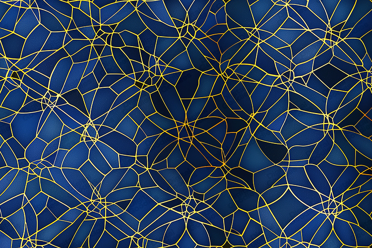 Dark Blue Gold Mosaic Lines Abstract Luxury Background