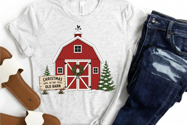 Christmas At The Old Barn PNG Sublimation Design - Rustic