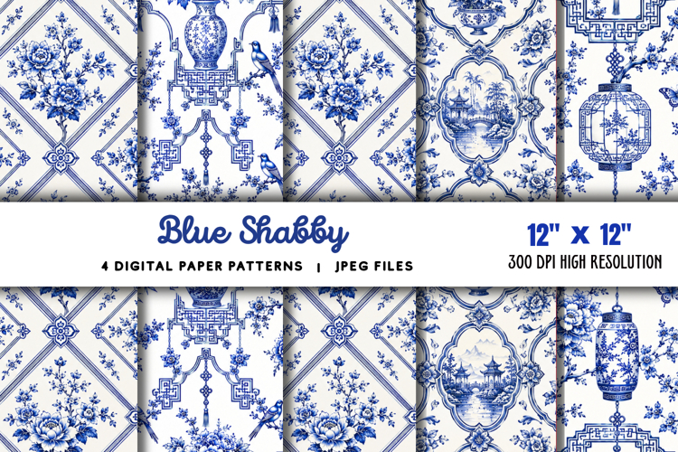 Blue Shabby Chic Chinoiserie Junk Journal JPG