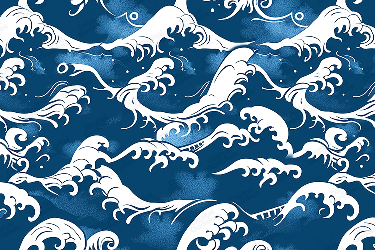 Japanese Blue Wave Seamless Ocean Pattern Design