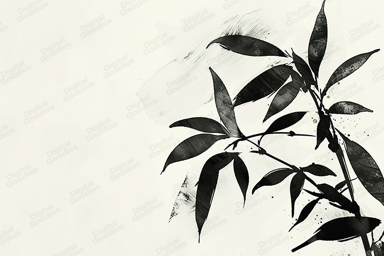 Black Ink Botanical Brush Art Minimal Background
