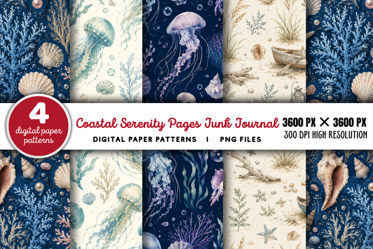 Coastal Serenity Junk Journal Pages PNG