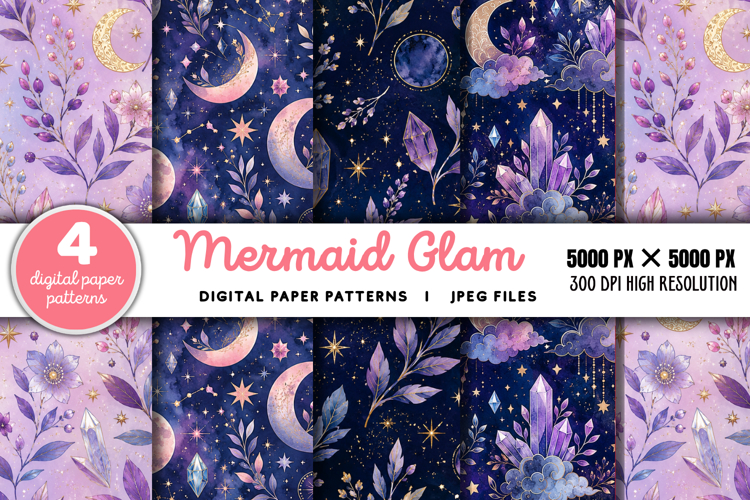 Mermaid Glam Seamless Digital Paper JPG