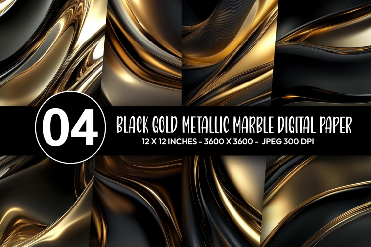 Black Gold Metallic Marble Digital Paper