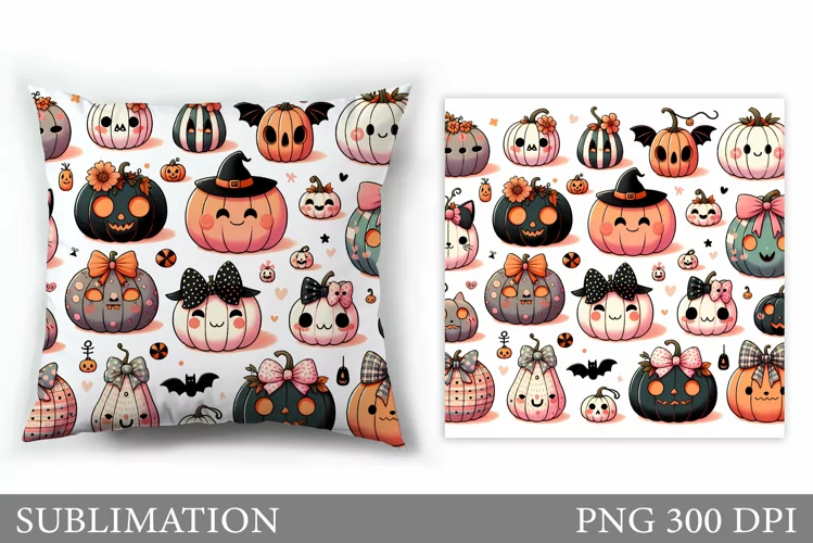 Cute Pumpkin Pillow Design. Cute Halloween Sublimation