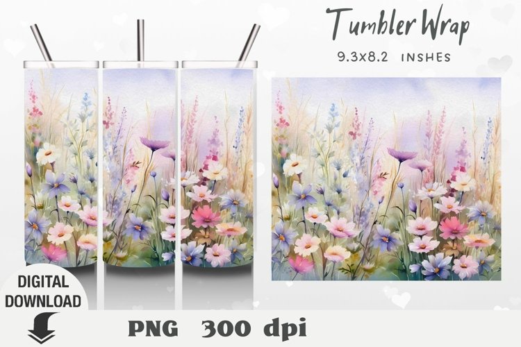 Flowers Tumbler Wrap, Flowers Sublimation, Wildflower example image 1