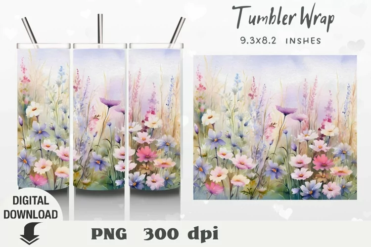 Flowers Tumbler Wrap, Flowers Sublimation, Wildflower