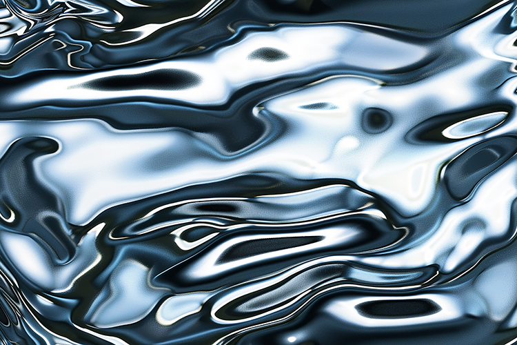 Shiny metallic surface with wavy reflections and ripples