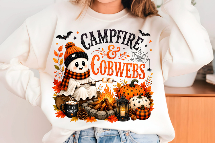 Campfire   Cobwebs Cute Halloween Ghost PNG