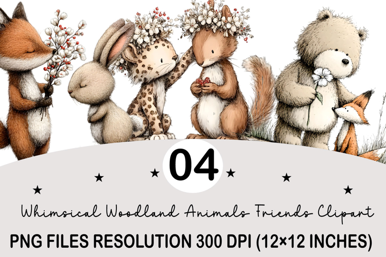 Whimsical Animals Friends Clipart Valentines Day PNG