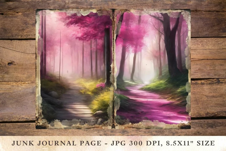 Printable Junk Journal Pages pink fairy forest 3