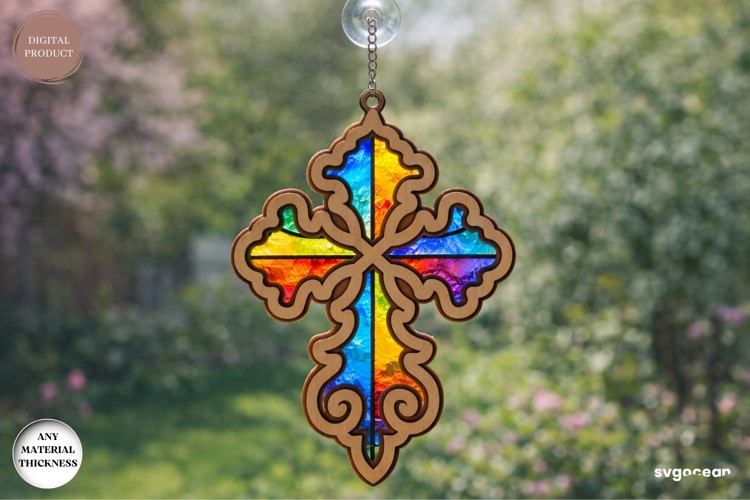 Cross Suncatcher Laser Cut | Religious Ornament | SVG