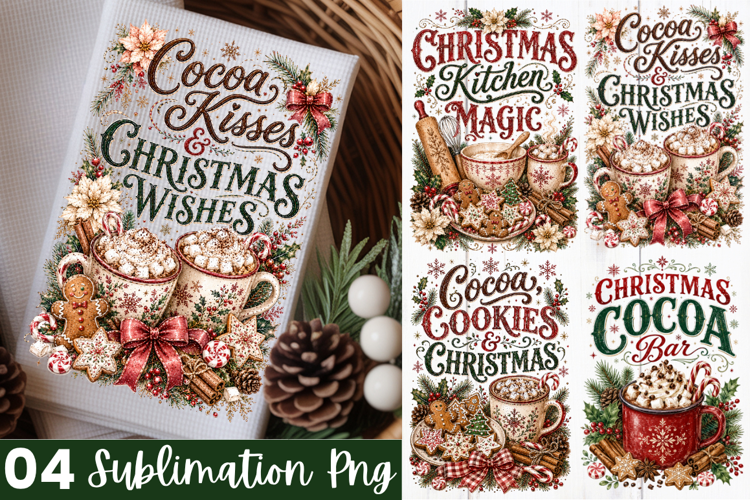 Christmas Cocoa Cheer Kitchen Towel PNG Design, christmas