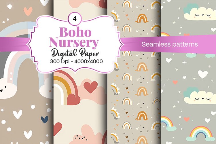 Nursery Boho digital paper Seamless backgrounds