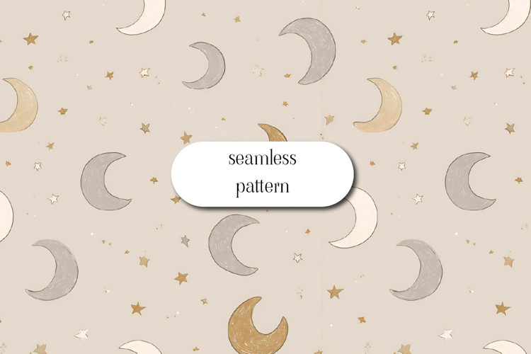 Moon and Stars Seamless Pattern Neutral Celestial Design