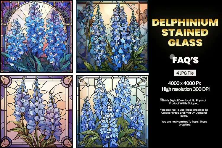 Stained Glass Delphinium Square Coaster - 04 Variations