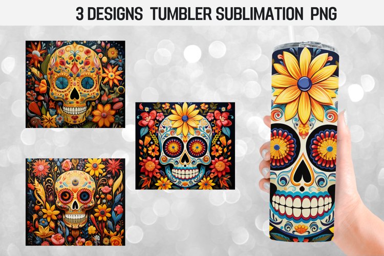 Skull style mexican Tumbler Sublimation Design