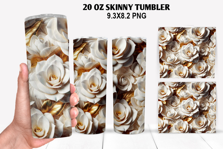 3D Flower Skinny Tumbler 20oz Wrap Design,Flowers Tumble PNG