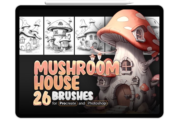 26 Procreate Mushroom Huts Stamp Brushes
