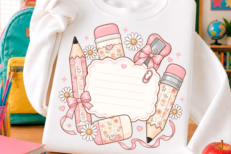 Cute Pink Stationery Frame T Shirt Design