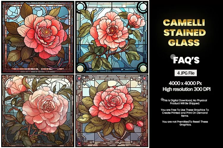 Stained Glass Camelli Square Coaster - 04 Variations