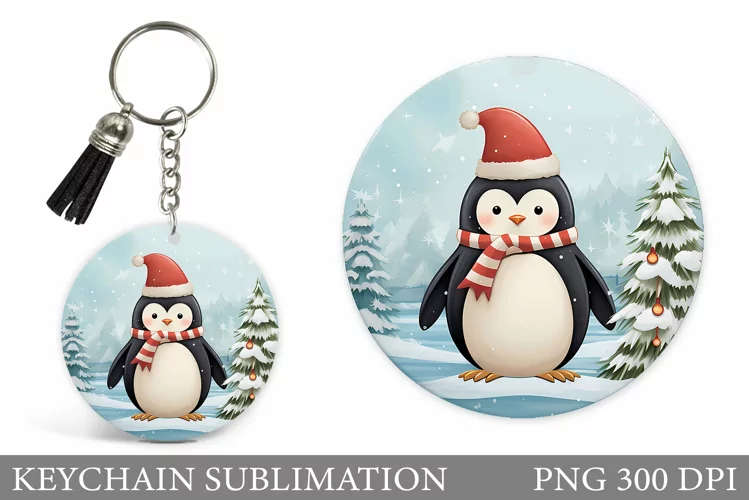 Cute Christmas Penguin Keychain Sublimation