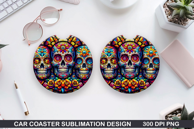 Skull Car coaster sublimation, Halloween Coaster PNG example image 1