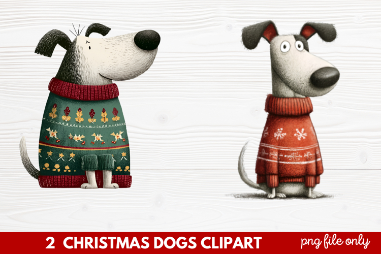 2 Christmas Dogs Clipart | Cute Holiday Puppy PNG Illustrati