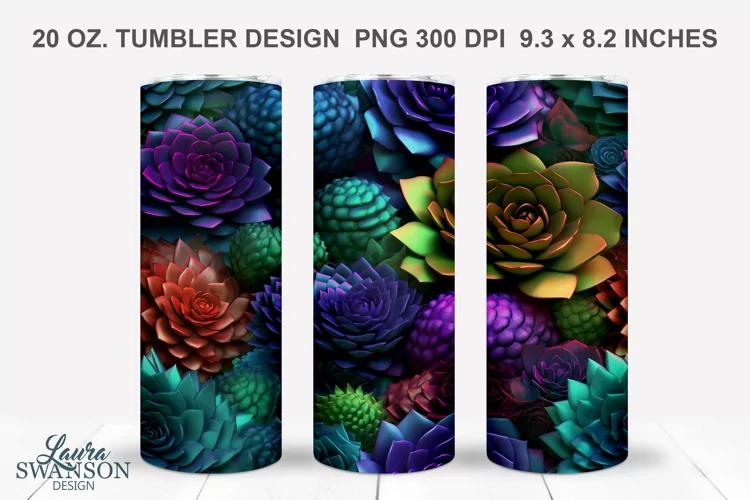 3D Colorful Succulents Sublimation Tumbler Wrap #5