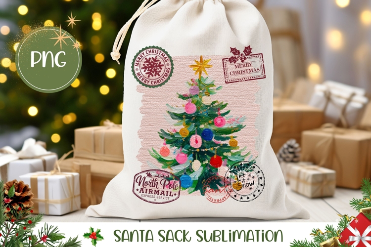 Pink Christmas Tree Santa Sack, Christmas Gift Bag