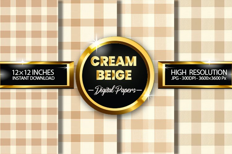 Cream Beige Gingham Digital Papers - 04 Variations example image 1