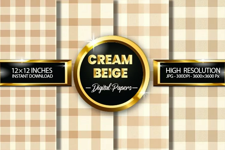 Cream Beige Gingham Digital Papers - 04 Variations