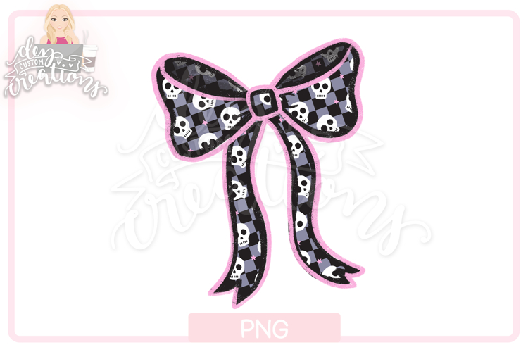 Halloween PNG: Black and Pink bow with skulls