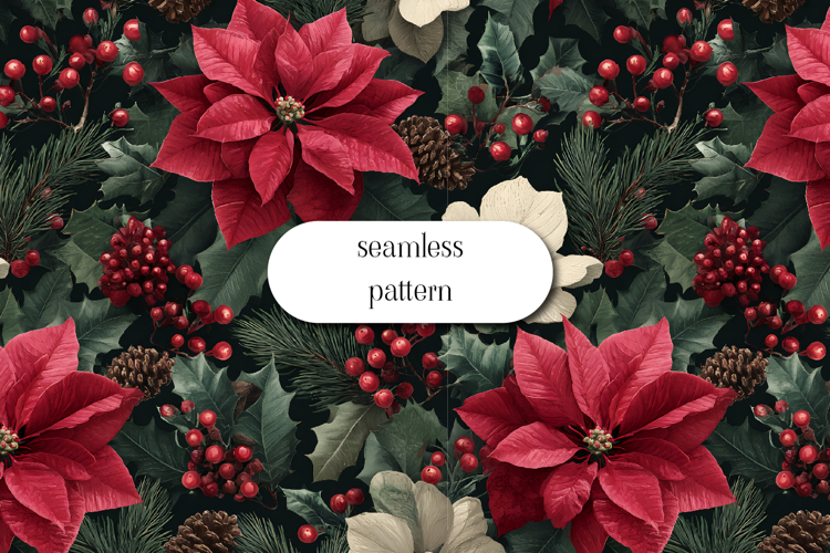 Christmas Poinsettia Seamless Pattern | Festive Floral