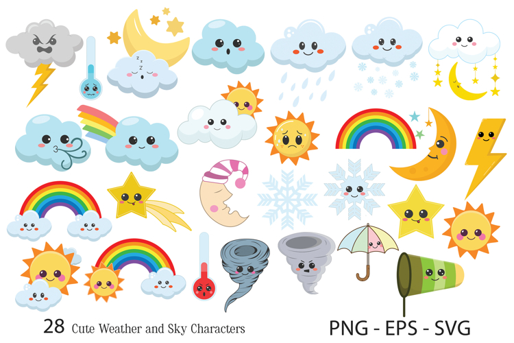 A Set of Cute Weather and Sky Characters